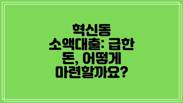 혁신동 소액대출: 급한 돈, 어떻게 마련할까요?