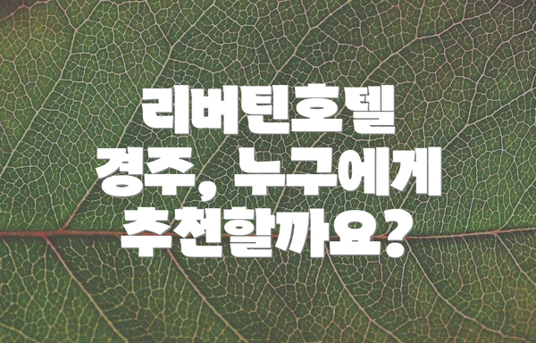 리버틴호텔 경주, 누구에게 추천할까요?