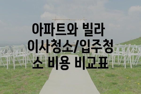 아파트와 빌라 이사청소/입주청소 비용 비교표