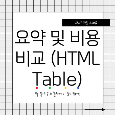 요약 및 비용 비교 (HTML Table)