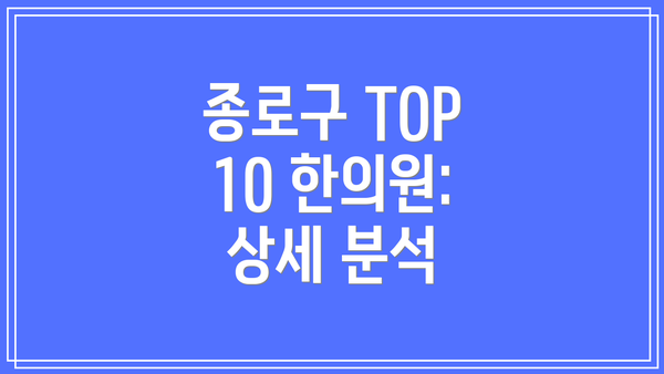 종로구 TOP 10 한의원: 상세 분석