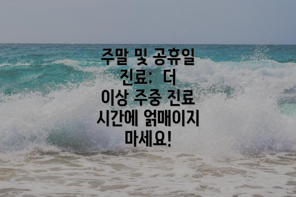 주말 및 공휴일 진료:  더 이상 주중 진료 시간에 얽매이지 마세요!