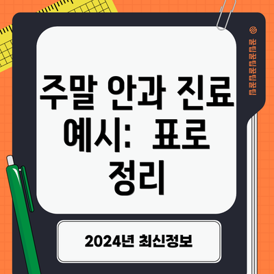 주말 안과 진료 예시:  표로 정리
