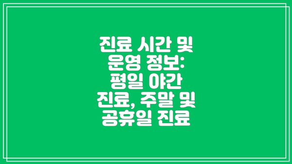 진료 시간 및 운영 정보: 평일 야간 진료, 주말 및 공휴일 진료