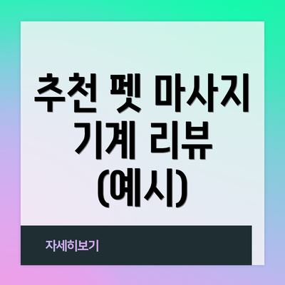 추천 펫 마사지 기계 리뷰 (예시)