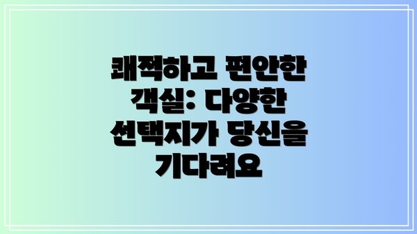 쾌적하고 편안한 객실: 다양한 선택지가 당신을 기다려요