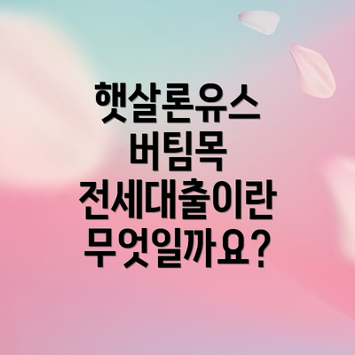 햇살론유스 버팀목 전세대출이란 무엇일까요?