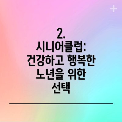 2. 시니어클럽: 건강하고 행복한 노년을 위한 선택