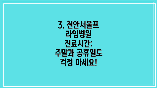 3. 천안서울프라임병원 진료시간: 주말과 공휴일도 걱정 마세요!