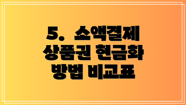 5.  소액결제 상품권 현금화 방법 비교표