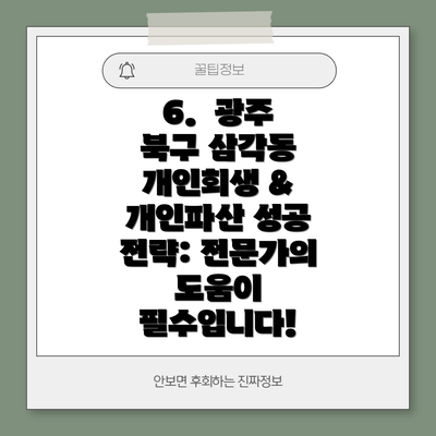 6.  광주 북구 삼각동 개인회생 & 개인파산 성공 전략: 전문가의 도움이 필수입니다!