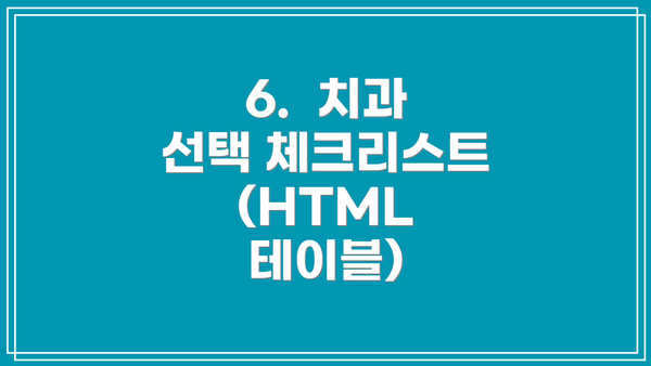 6.  치과 선택 체크리스트 (HTML 테이블)